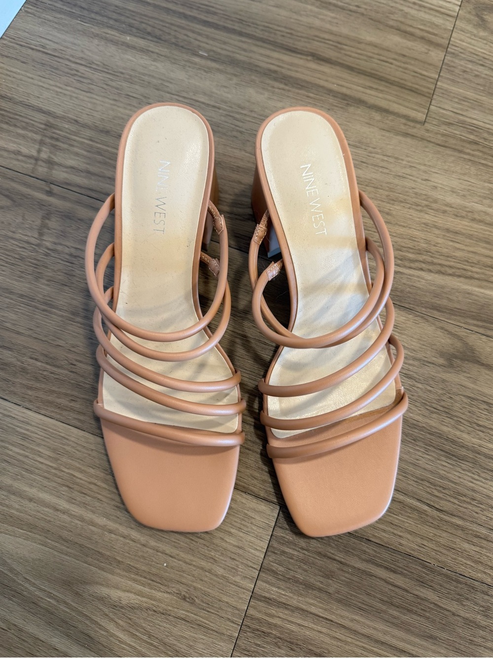 Nine West Women's Tan Strappy Block Heel Sandals - Size 8.5